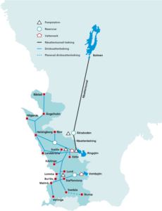 Karta över södra Bolmen med en markering som visar vattenskyddsområdet.