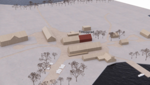 Skiss på var Forskningsstation Bolmen kommer byggas på Tiraholm.