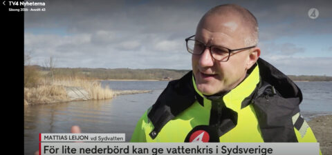 Sydvattens VD, Mattias Leijon, skärmklipp från intervju med TV4 Nyheterna 17 mars. Sändes 23 mars 2026.