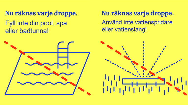 Ansträngd situation. Använd inte vattenspridare och fyll inte poolen