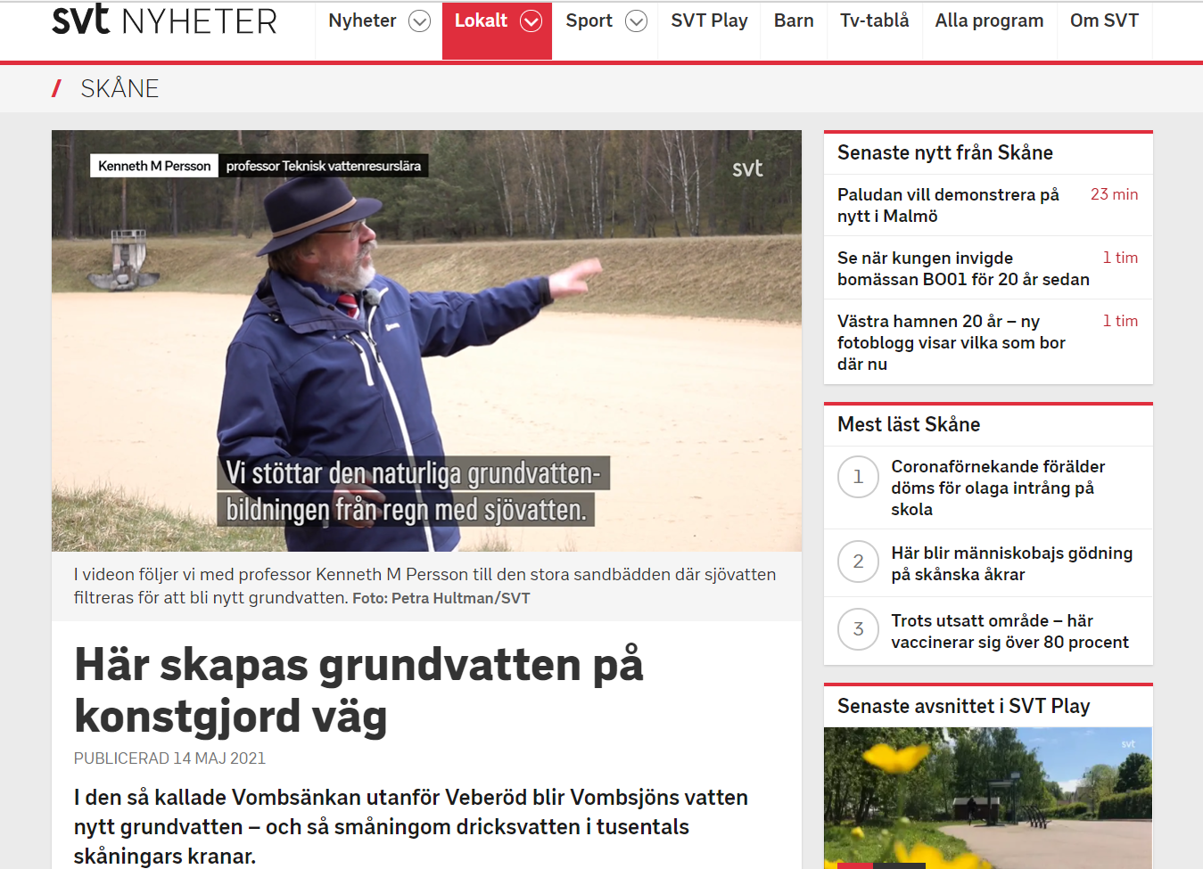 Skärmdump från artikeln på svt.se
