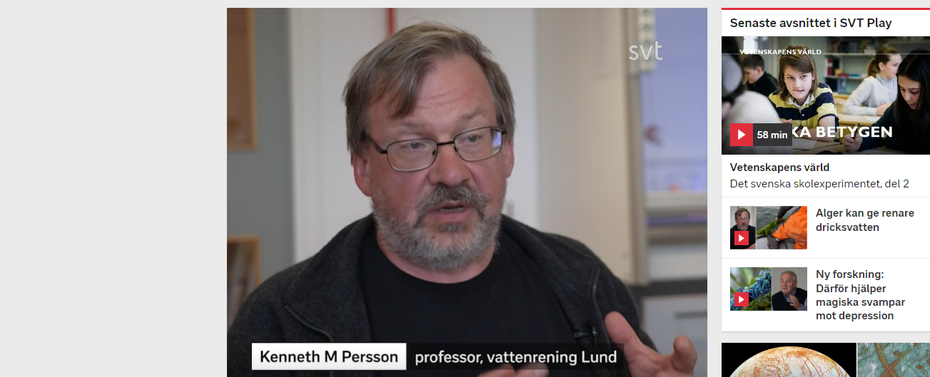 Kenneth M Persson, forskningschef på Sydvatten. Skärmdump från SVT.se